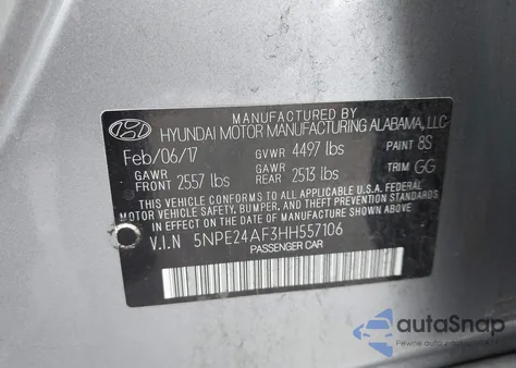 2017 Hyundai Sonata from USA, damaged, VIN 5NPE24AF3HH557106